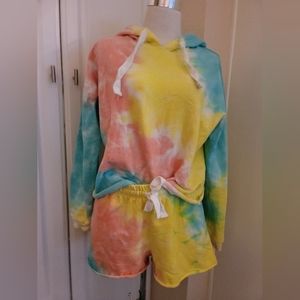 Hot Kiss Tie Dye Hoodie and Shorts Lounge Set Size M